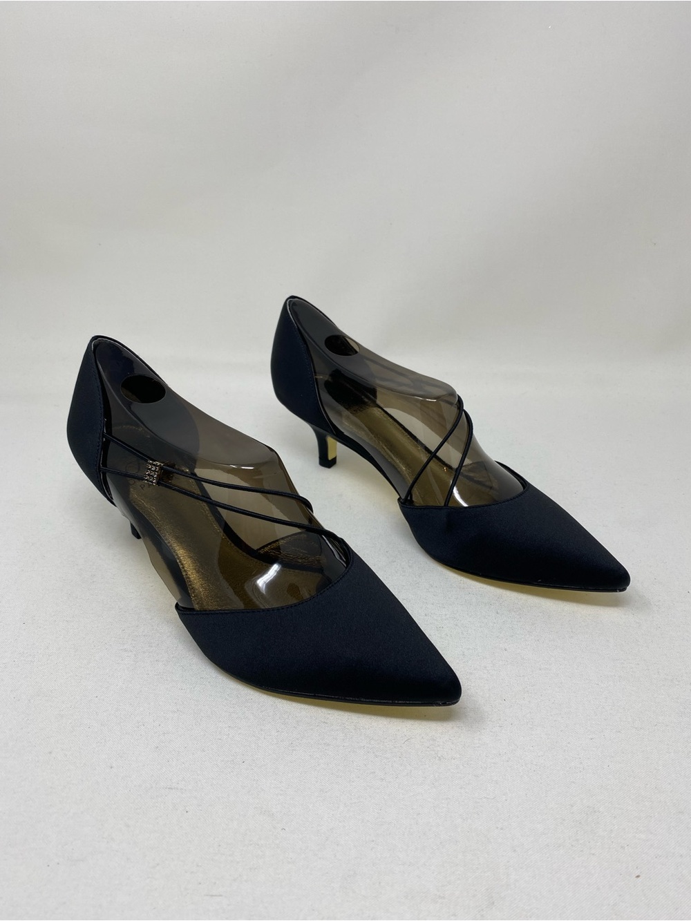 Adrianna Papell Black Pointed-Toe Low Heel Pumps with Sheer Panels Size 6M